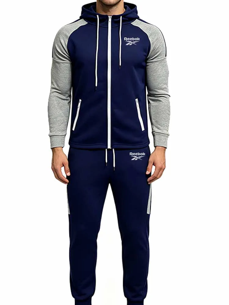 Reebok Men's Fleece Hooded Sweatshirt Set - Long Sleeve Zippered Hooded Sweatshirt - Fashion Striped Loose Jacket - Suitable for