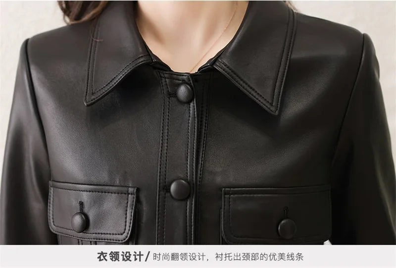 Lapel PU Leather Jacket Women 2026Spring Autumn New Coat Fashion Locomotive Goddess Overcoat High Quality Short Outerwear Female