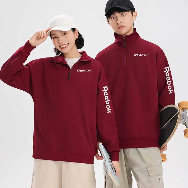 Reebok men's half-zip stand-up collar lightweight pullover for spring and autumn, suitable for outdoor activities such as hiking