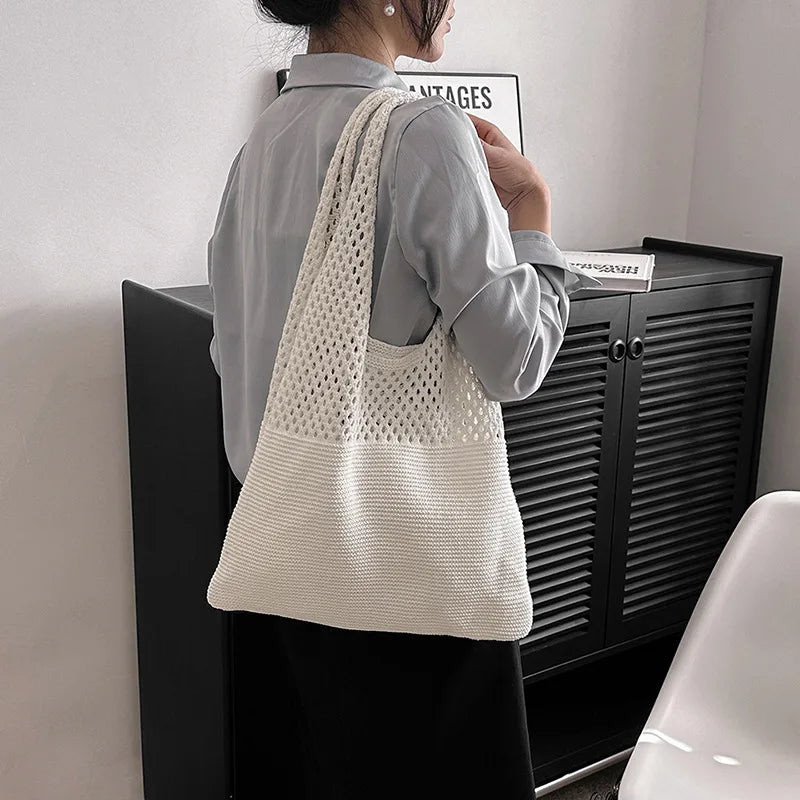 Large Capacity Shoulder Bags Fashion Women Hollow Woven Crochet Bag Knitting Handbags Eco Female Shopping Tote