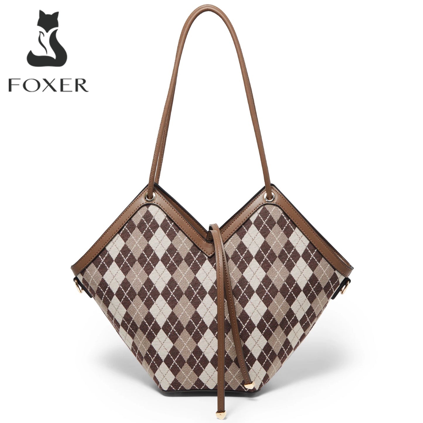 FOXER Brand Chic Women's Shoulder Bag 2026 New Spring Summer Luxury Design Female Handbag Purse Fashion Large Plaid Tote Bag