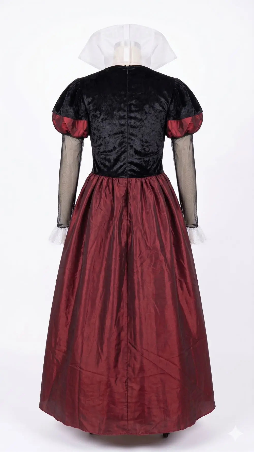 Women Queen of Hearts Costume Red Black Dress with Crown Scepter for Halloween Alice Cosplay Part