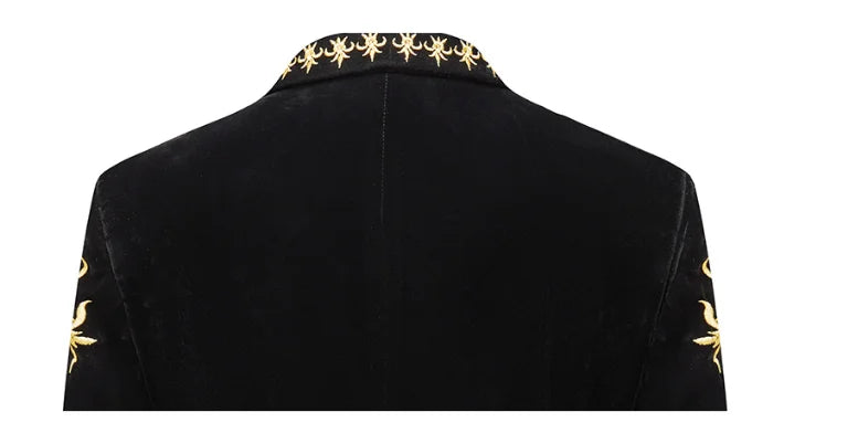 New Men High Quality Golden Velvet Embroidered Suit Slim Fit Jacket Fashion Homme Wedding Prom Party Luxury Dress Blazers