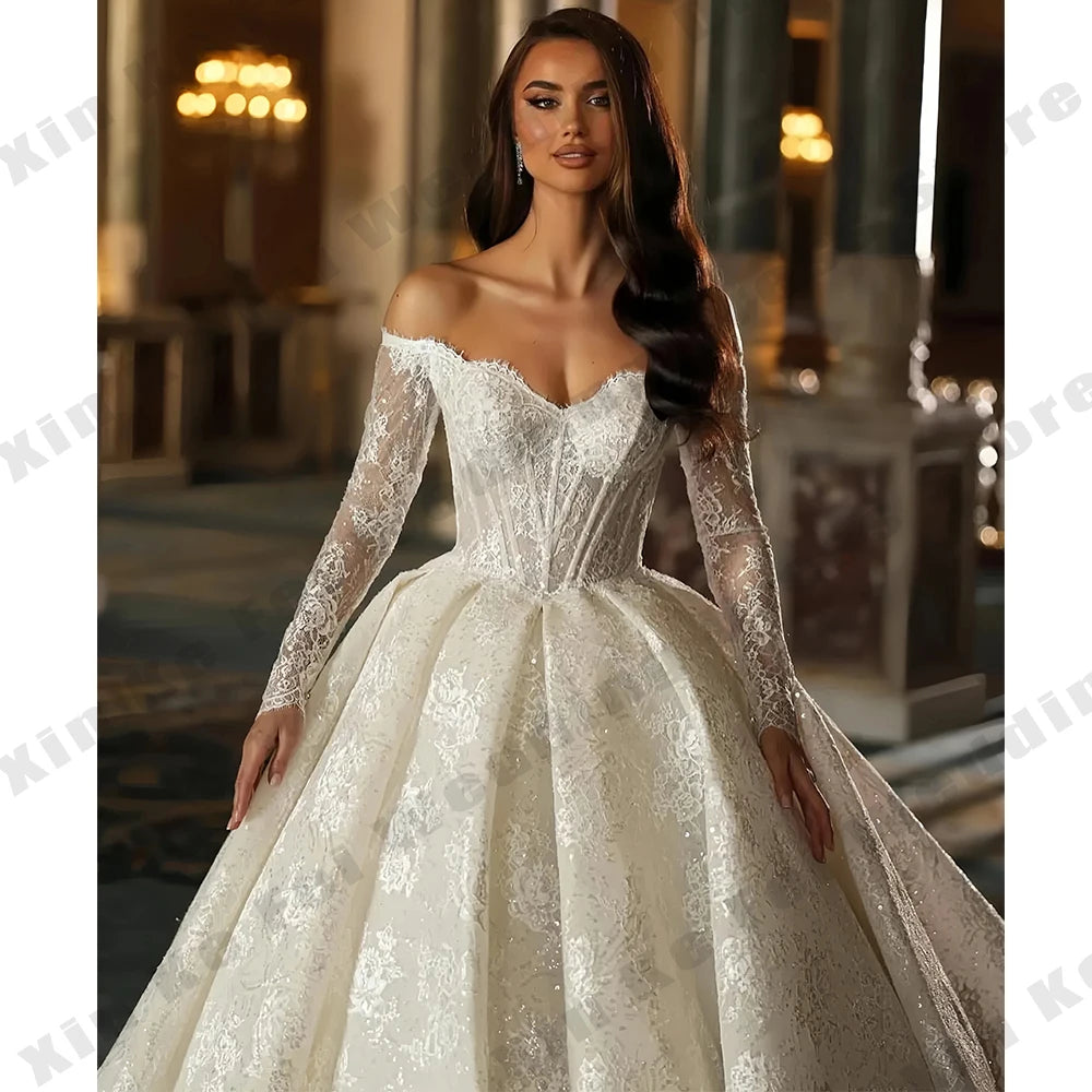 2026 Gorgeous Women's Wedding Dresses A-line Elegant Glitter Long Sleeve Lace Princess Bridal Gowns Customized Bride Dress Robe