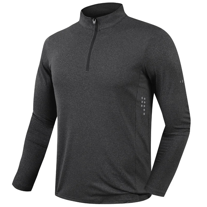 Quick Dry breathable Running Shirt Men Bodybuilding Sport T-shirt Long Sleeve zipper stand collar Gym Fitness T shirt