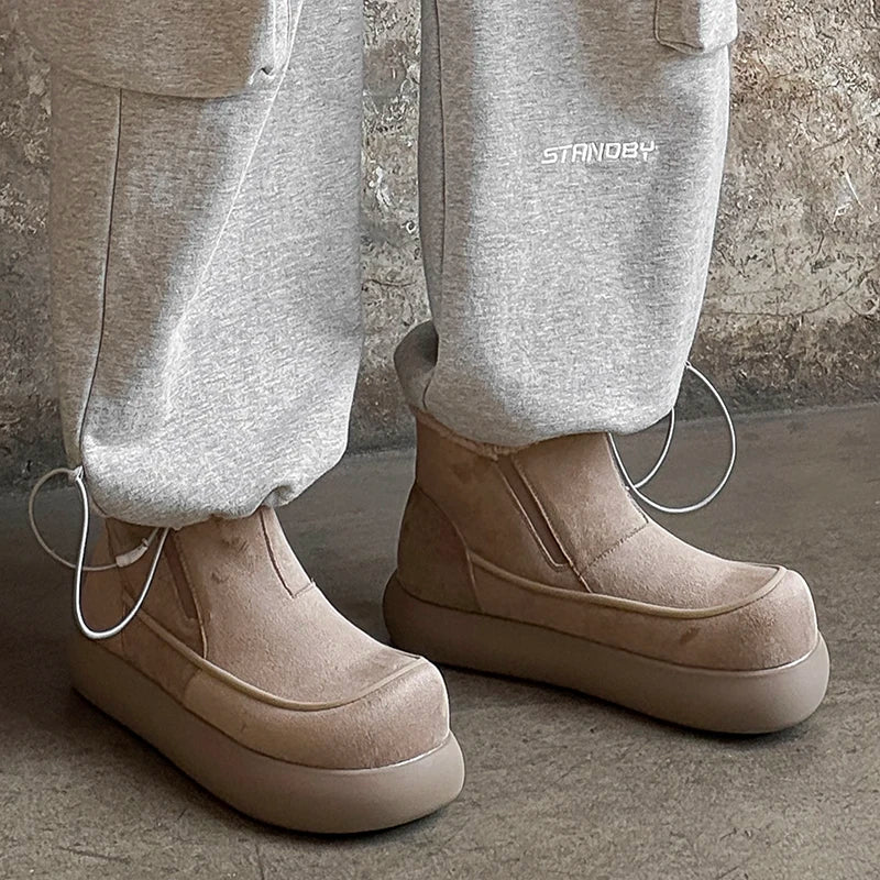 European  American High-end New Frosted Big Toe Thick Soled Snow Boots Youth Warm Plush Boots Retro Casual Lazy Boots