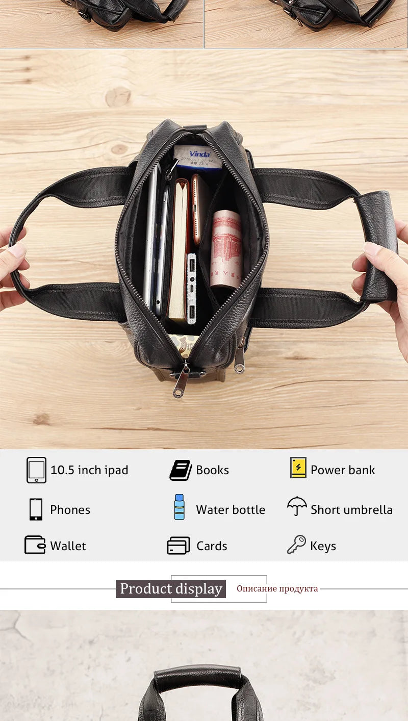 Business Briefcase Shoulder Messenger Bags Men's Genuine Leather 10-inch Laptop Bag's Men's Briefcase Office Business Handbag