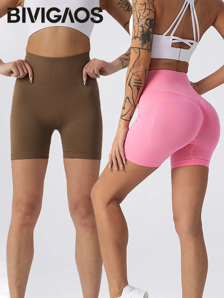 BIVIGAOS Summer High Waist Push Up Fitness Mini Shorts Women's Sexy Sport Short Leggings Peach Butt Lifter Biker Shorts