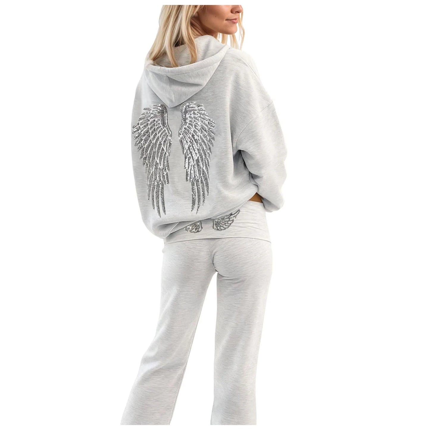 Glitter Angel Wings Printed Hoodies Women Streetwear Loose Long Sleeve White Pullover Fashion Y2k Harajuku Casual Sweatshirts