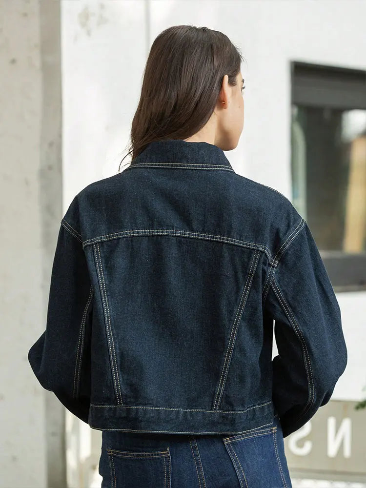 HH Denim Jacket For Women Vintage Single Breasted Lapel Long Sleeve Jackets Fashion Female High Street Outerwear Denim Coats