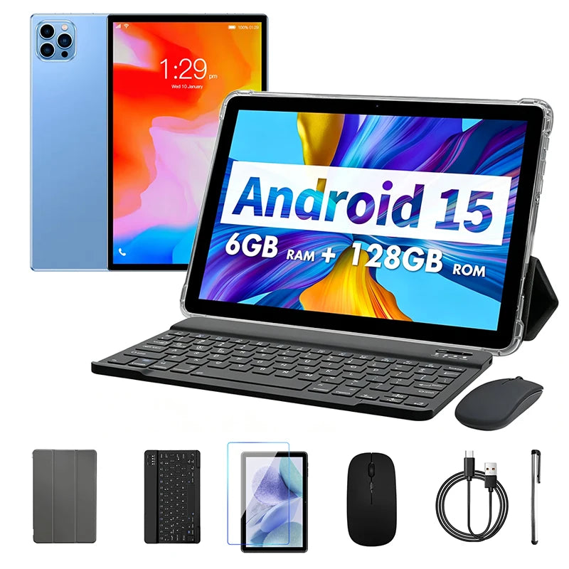 2026 Model Tablet | Brand New Android 15 | 10.1'' Display | 6GB  RAM+128GB ROM | 5+8MP Dual Cameras | 6000mAh | Keyboard Bundle