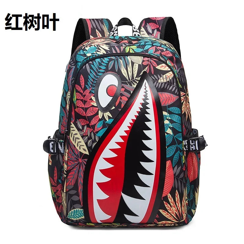 Cool shark mouth prints bagpack boy camouflage college bags unisex schoolbags waterproof backpacks student large capacity bags