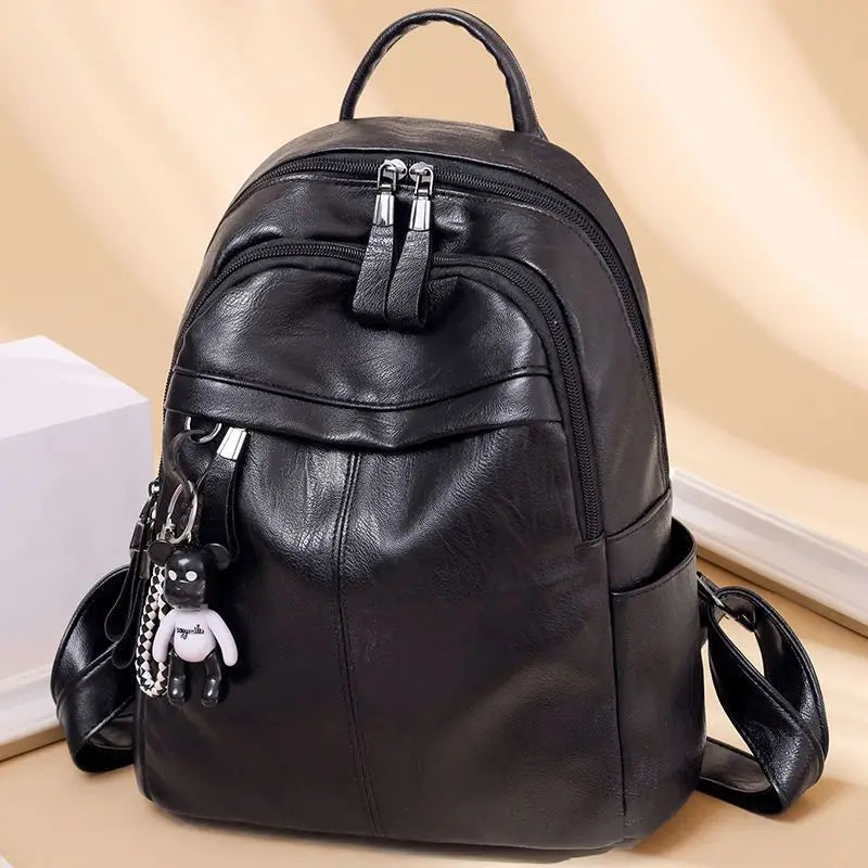 Women's Large Capacity Soft Leather Backpack Fashionable Street Style Travel Bag 2025 New Korean Version Trendy Ladies Bag