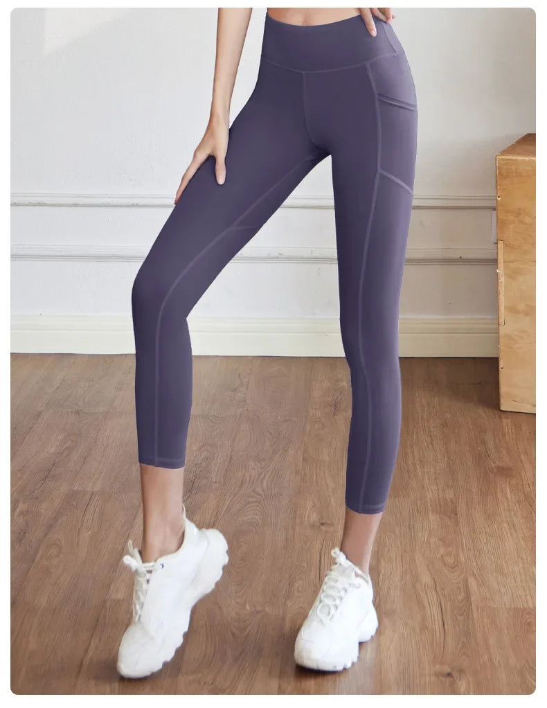 Training Leggings with Pockets for Women - High Elastic Yoga Pants Tummy Control High Waist 4-Way Stretch Gym Workout  Athletic