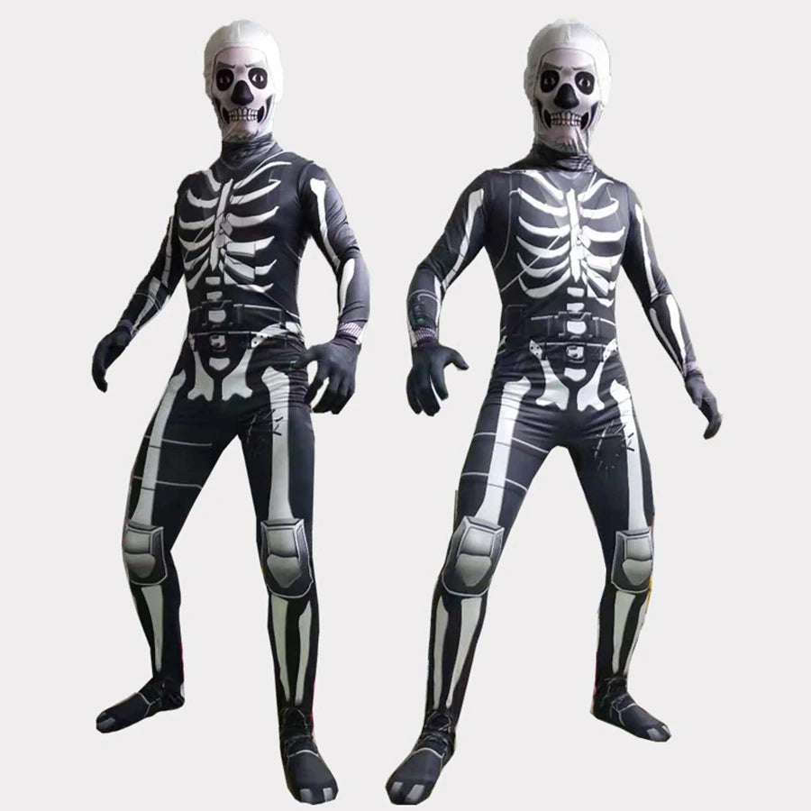 Halloween Costumes Ghost Skull Cosplay Jumpsuit for Kids Child Adults Scary Skeleton Bodysuit Halloween Mask Carnival Clothes