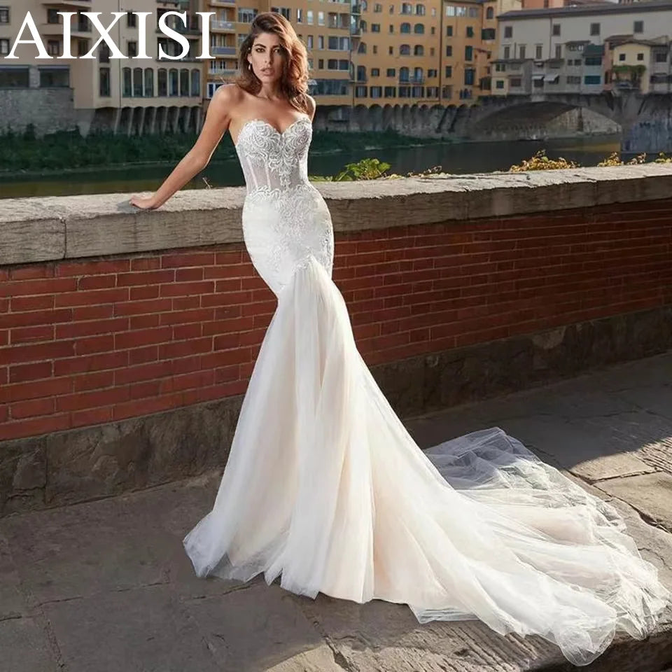 Osquernovia Fashion Mermaid Wedding Dress 2024 Sequins Appliques Sweetheart Backless Glitter Tulle Real Picture Robe De Mariée
