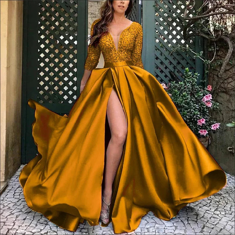 New 2026 Women's Sequins Beads Prom Dress Big Swing Sexy V-neck Trailing Banquet Wedding Evening Dress Ladies Vestidos De Fiesta