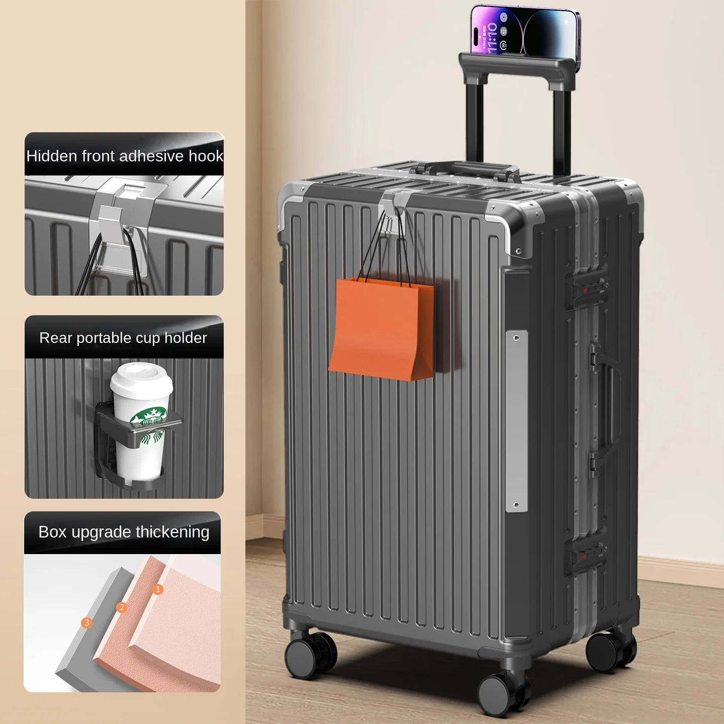28/30 inch Large-capacity Luggage Lightweight Aluminium Frame Trolley Case 20 inch Can Boarding Zip Model Suitcases on Wheels