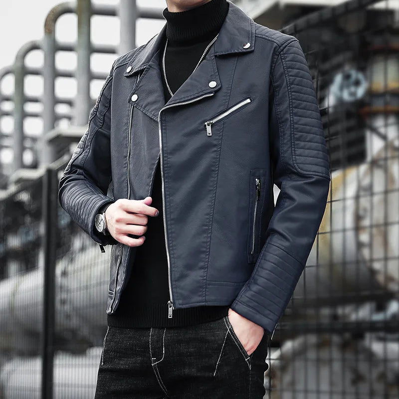 Male Slim Fit Pu Leather Coats Mens Motorcycle Jackets Black Outwear Leather Coats Man High Quality Business Leather Jacket