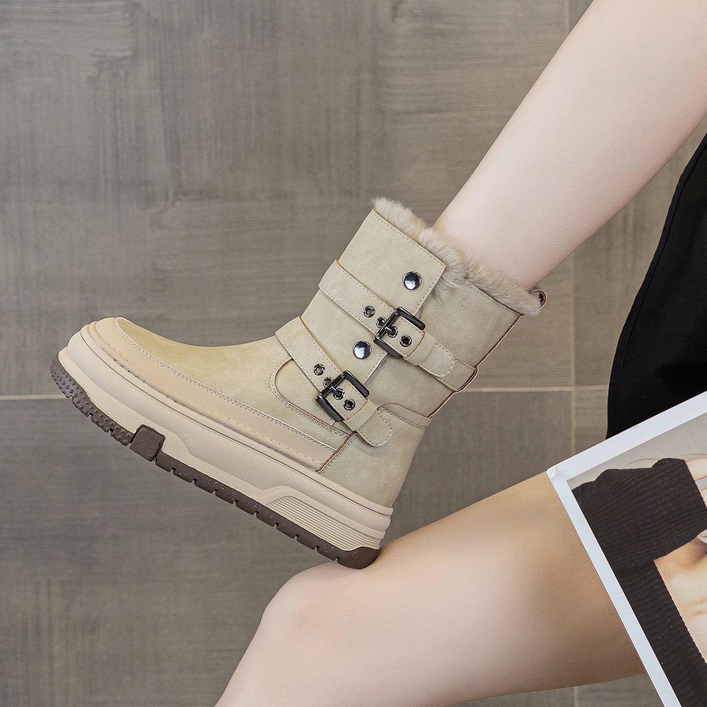 AIYUQI Women's Genuine Leather Snow Boots 2026 Winter New Platform Warm Women Mid-calf Boots Stylish Thick Boots For Women