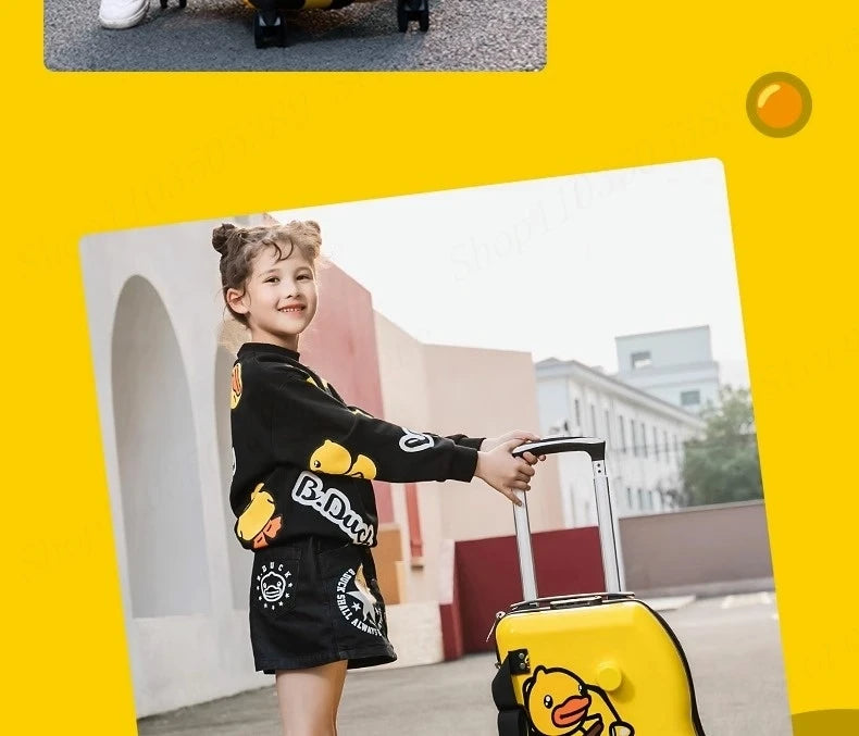 Cute Pony Cartoon Suitcase for Children Can Sit and Ride Carry on Kids Luggage Baby Trolley Case Boarding Cabin 20 Inch