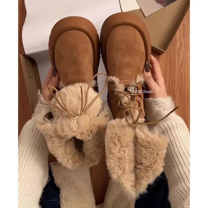 Retro fur integrated warm snow boots for women in winter 2025, new thick soled and plush thick anti slip cotton shoes