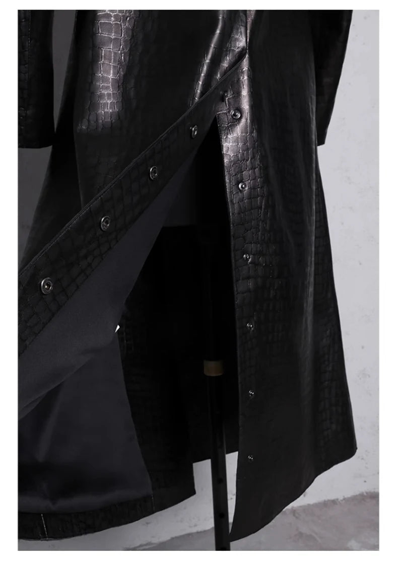 Lautaro Autumn Long Shiny Reflective Patent Faux Leather Trench Coat for Women Belt Double Breasted Luxury Designer Clothes 2023