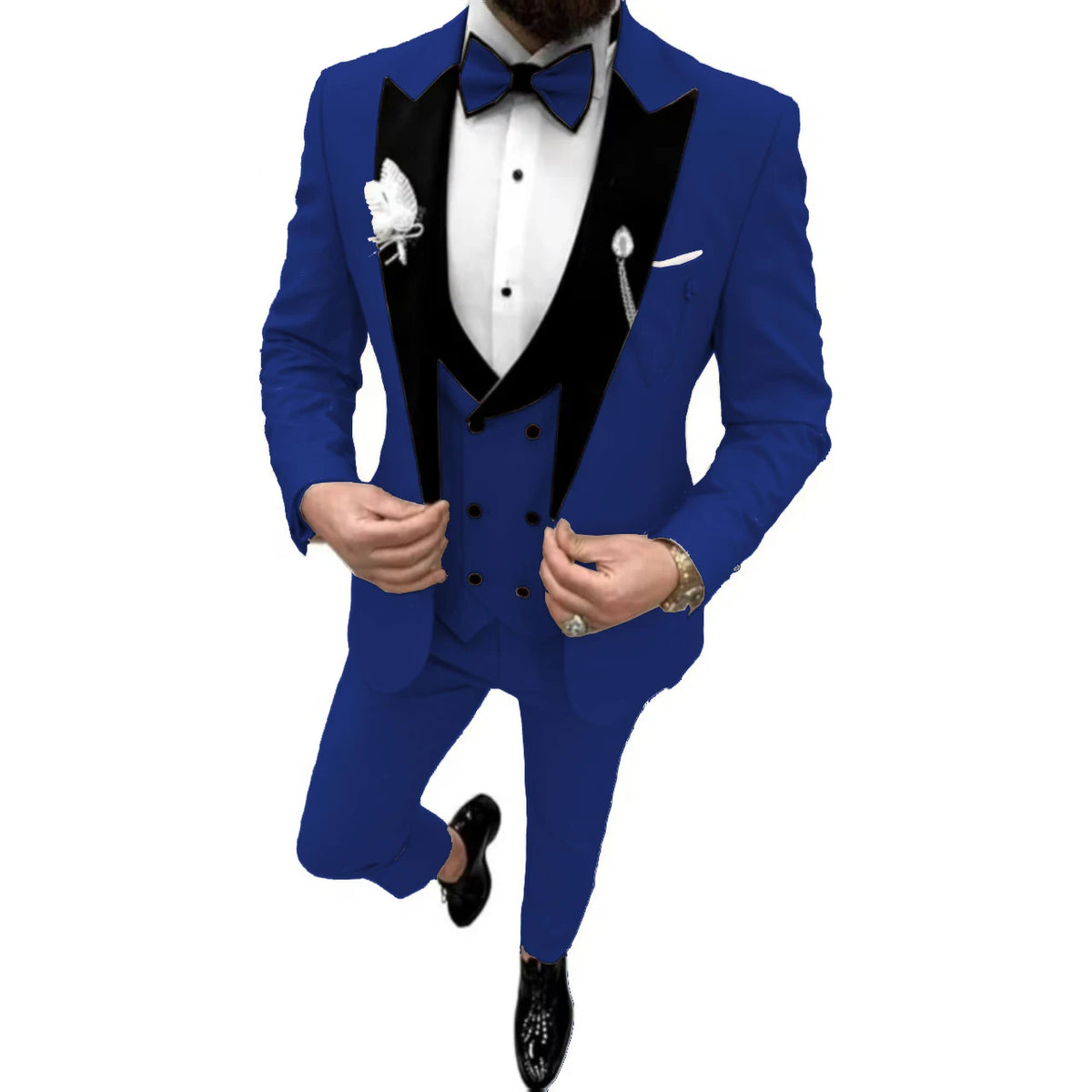 Elegant Men Suit Customized 3 Piece Blazer Vest and Pants Set Tuxedo Suits for Men Velvet Peak Lapel Formal Men Suit for Wedding