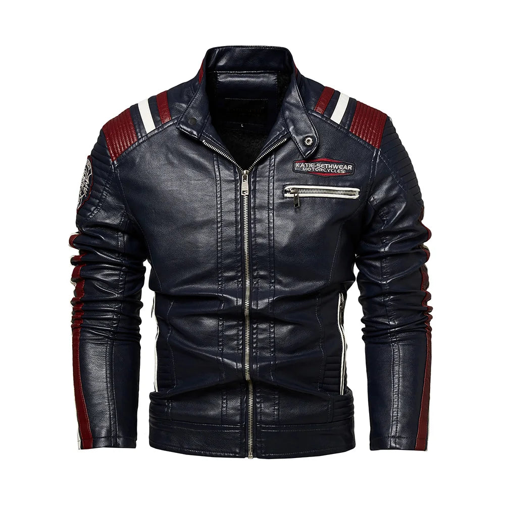 Men's Faux Leather Jacket Motorcycle Jacket Waterproof Windproof PU Moto Vintage Bomber Winter Jacket Men