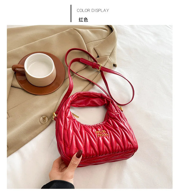Designer Women Handbags 2025 French Women's Bag Pleated Miu Niche Trendy Handbag Crescent Bag Ins Single Shoulder Crossbody Bag