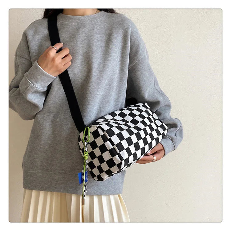 Plaid Shoulder Bag for Women Handbag CrossBorder Canvas Leisure  Fashion Bag Ladies Embroidered Han Female Pocket Purse
