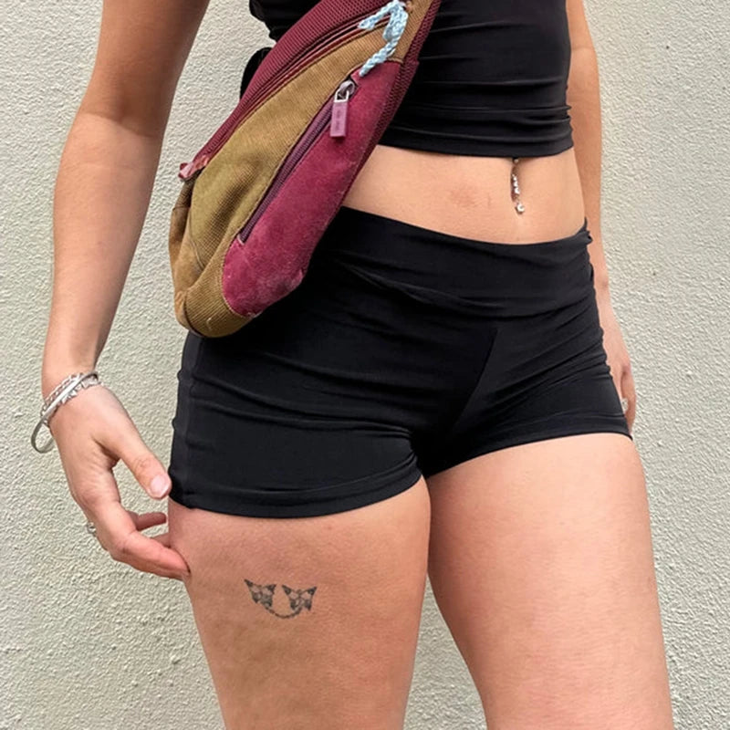 Women Folds Over Low Waist Shorts Coquette Slim Fit Boxer Shorts Pants Girl Casual Workout Fittness Yoga Running Micro Shorts