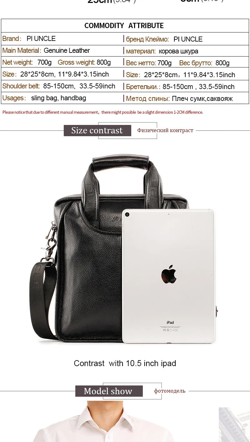 Business Briefcase Shoulder Messenger Bags Men's Genuine Leather 10-inch Laptop Bag's Men's Briefcase Office Business Handbag
