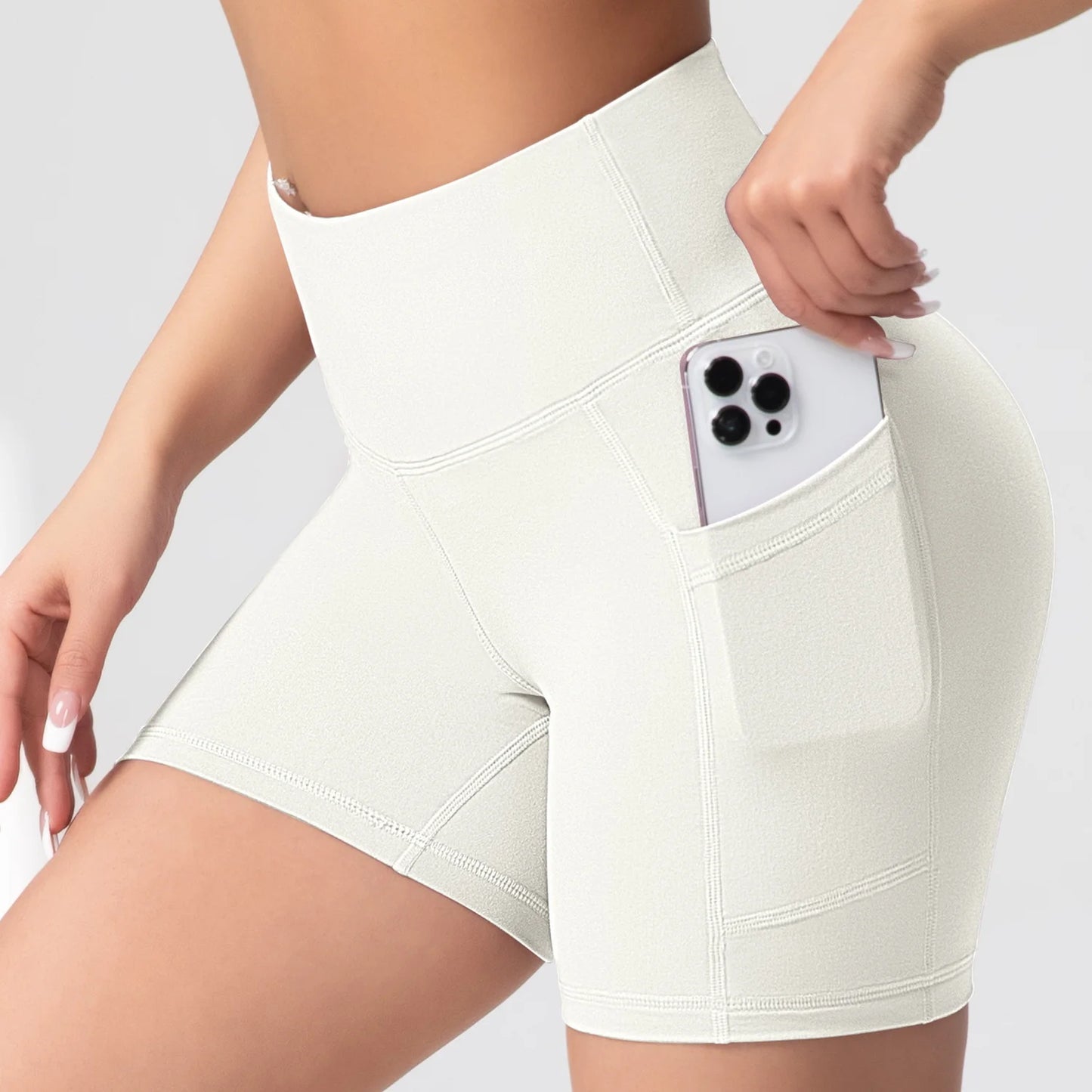 CHRLEISURE Yoga Shorts with Pockets High Waist Butt Lifting Cycling Tight Elastic Slim Running Fitness Women Shorts Sportswear