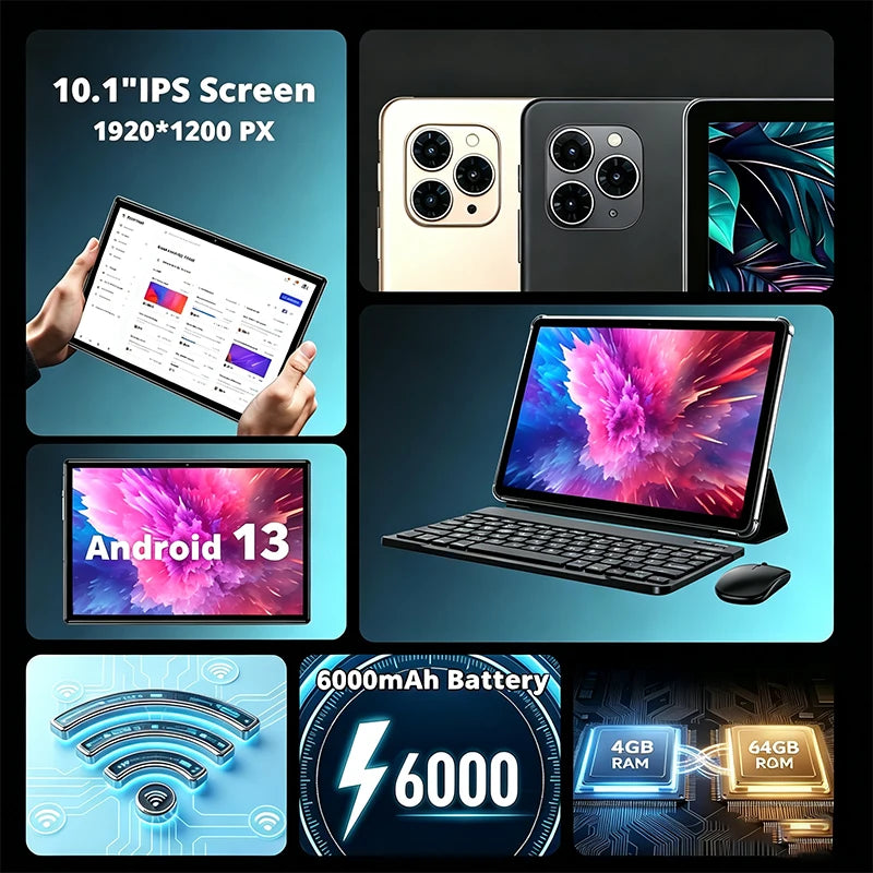 2026 Android 13 Android Tablet 4GB+64GB HD Touch Screen Dual Card WIFI 6000mAh Battery Octa Core