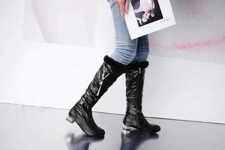 Winter Warm Knee High Boots Women Platform Wedges High Heels Snow Boots Slip on Winter Ladies Shoes White Black Pink 2025