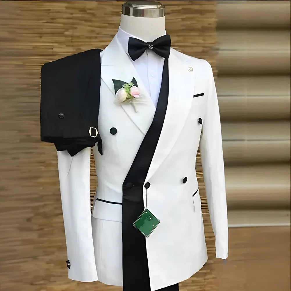 Double Breasted Men Suits Wedding Formal Party Groom Tuxedo Banquet Man Sets 2 Pieces Peaked Lapel Jacket with Pants Customized