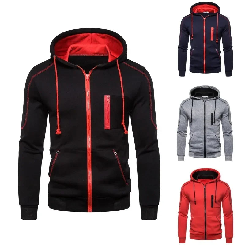 Casual Men Hoodie Sweatshirt 2025 Slim Male Zipper Streetwear Cardigan Hoodies Outerwear Black Sportswear Men Hooded Jacket