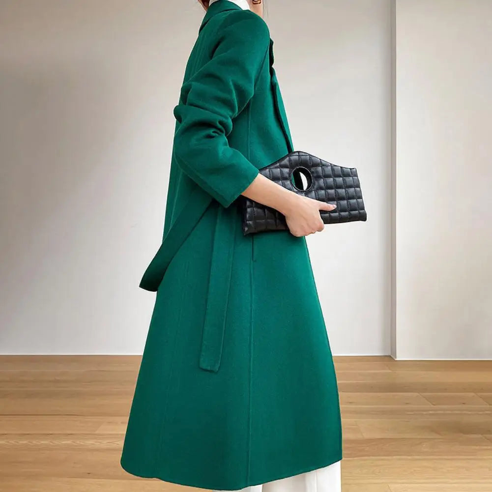 Women Wool Coat Womens Long Wool Peacoat with Belt Notched Lapel Overcoat Warm Fall Winter Trench Coat for Weather Polyester