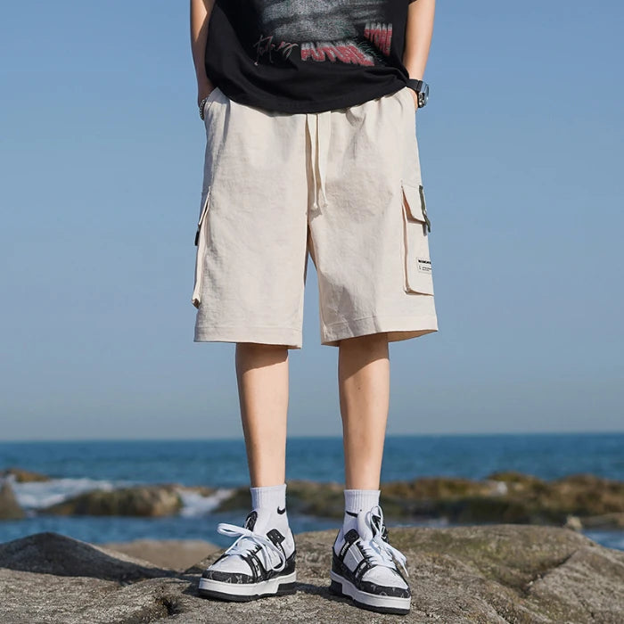 Brand Clothing Summer Men's Cargo Shorts Casual Baggy Multi-Pocket Drawstring Streetwear Sports Knee Length Bermuda Board Short