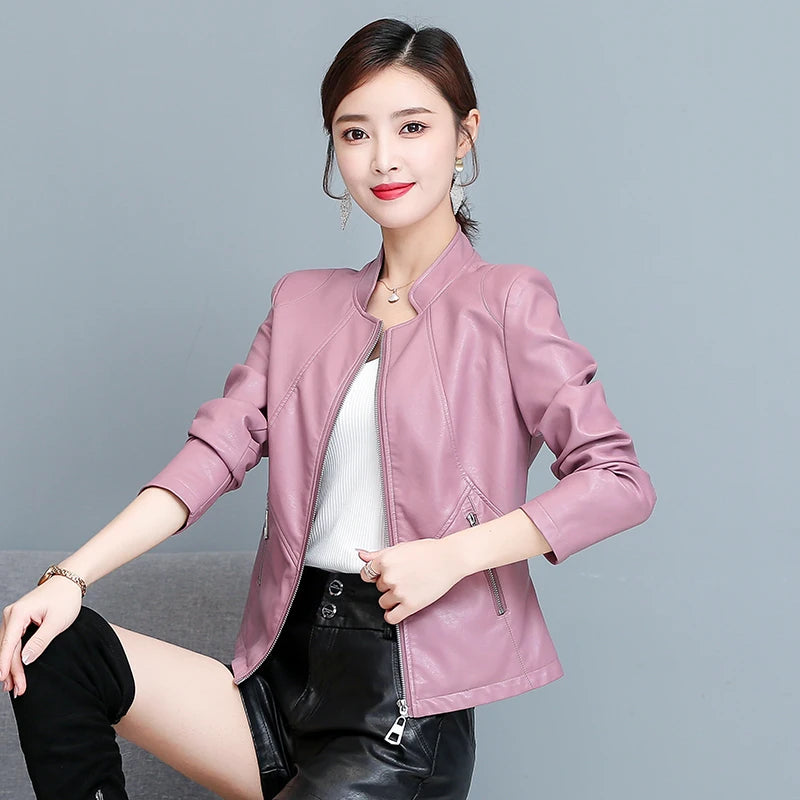 Real Leather Biker Jacket Women's Short Style 2026 Spring Autumn New Korean Version Slim Fit Stand Collar Miniature Coat