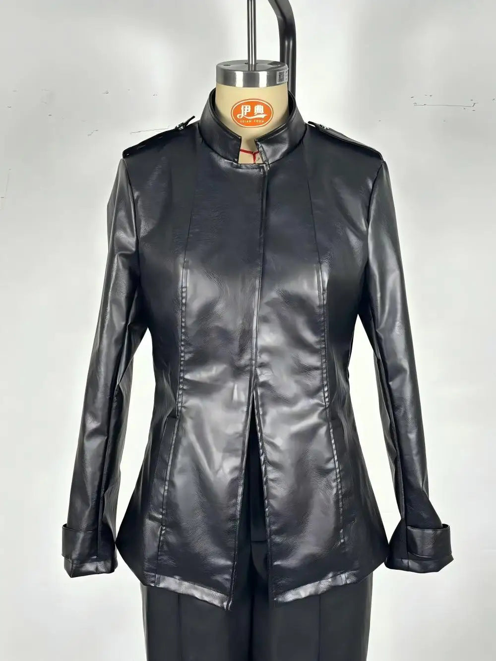 Women Stand Collar Long Sleeve Pu Leather , Vintage Distressed Gothic Fashion Outerwear For European American Style