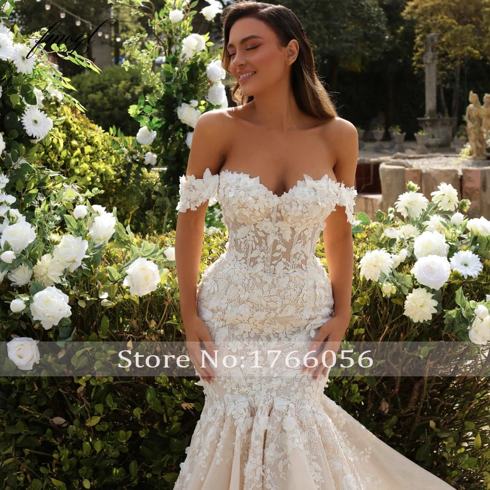 Customized Mermaid Vintage Elegant Wedding Dresses Sweetheart Off The Shoulder Vestido De Novia Embroidery Appliques Bride Dress