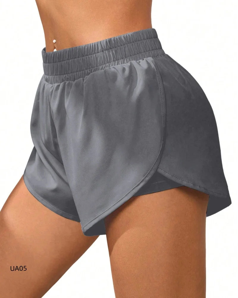 Women's High-Waisted Sports Shorts with Pockets Anti-Squatting Double-Layer Yoga Fitness Tight Quick Drying Cycling Shorts