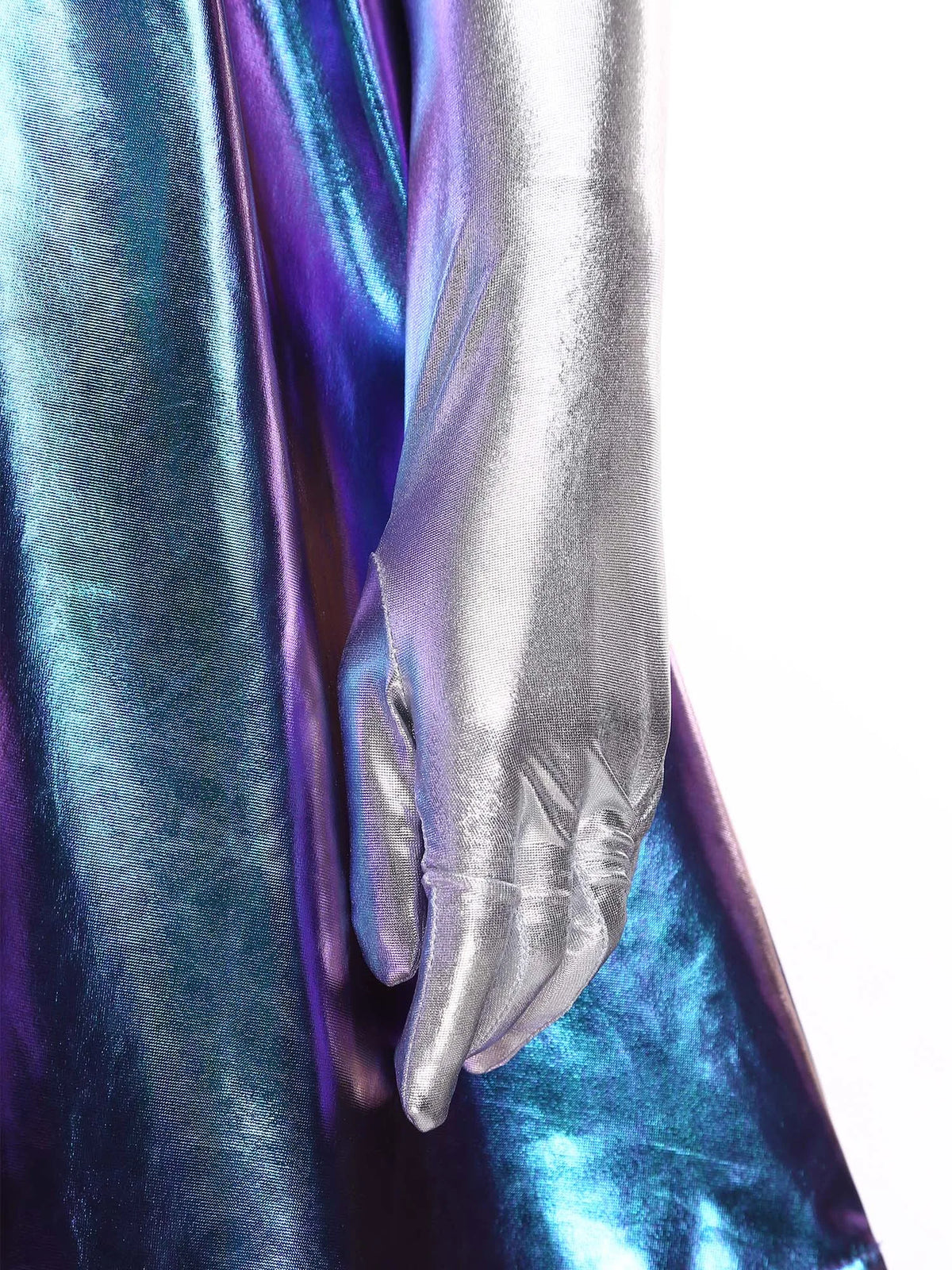Womens Space Alien Costume Shiny Metallic High Waist A-line Dress with Gloves Astronaut Cosplay Outfits for Halloween Party