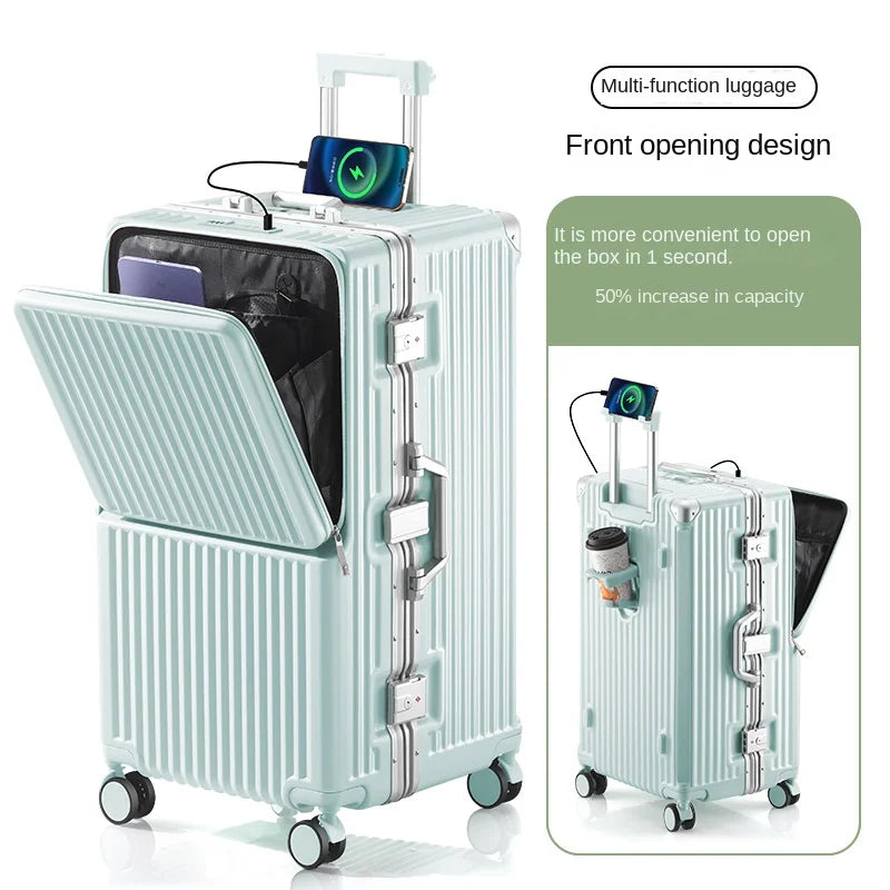 Front Opening Suitcase 20 inch Boarding Box Trolley Case 28/30 inch Luggage Large Capacity Aluminium Frame Suitcase Password Box