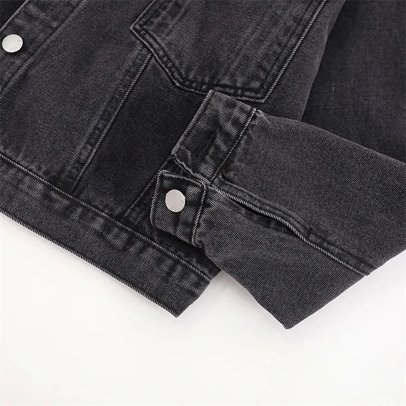 Fashion Women's Black Washed Denim Jackets Spring Autumn Vintage Jeans Coat Oversize Loose Outerwear Lady Casual Tops Overcoat