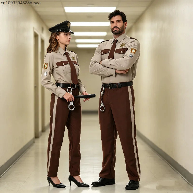 Unisex Sheriff Cosplay Costume Police Uniform Full Set Long Sleeve Halloween Carnival Party Stage Performance Dress Outfits