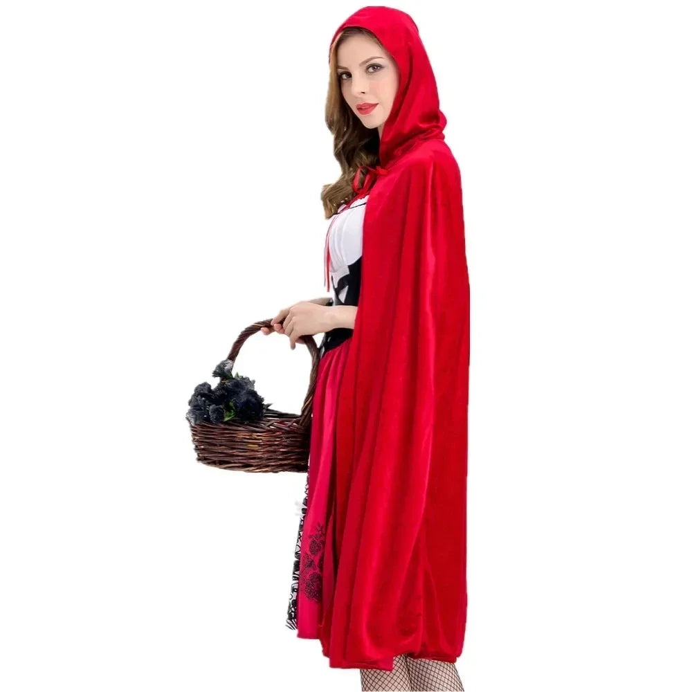 Little Red Riding Hood Adault Cosplay Costume Halloween Wicca Cloak For Woman Carnival Party Queen Dress