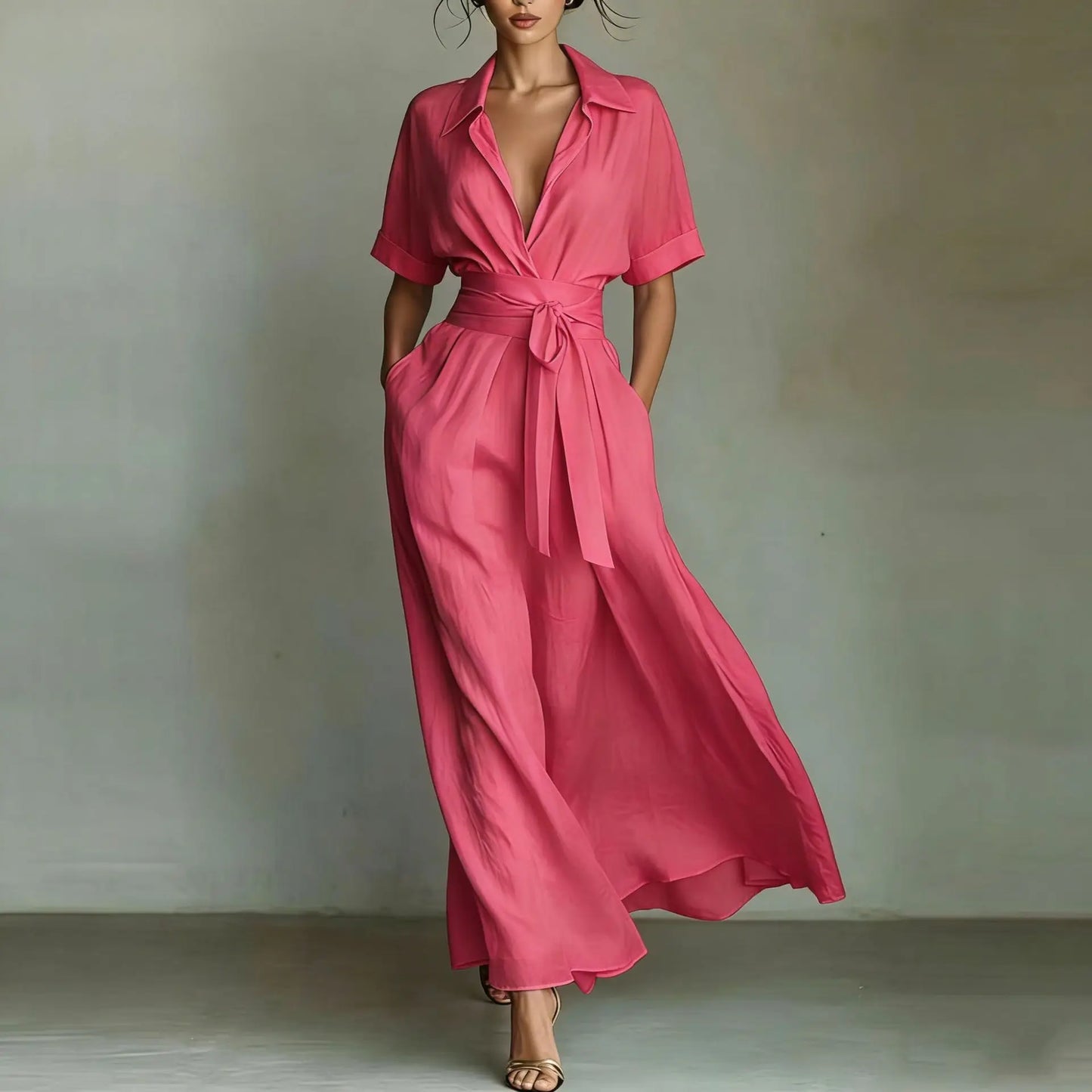 Dress Dresses Women Spring Summer French Retro Plain Waist Cinching Slim African Sundress